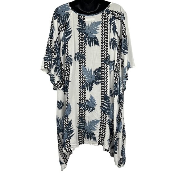 Kamohoalii Womens XXL Rayon Kaftan Top Blue Fern Tunic Scoop Aloha Hawaiian EUC - Picture 6 of 10